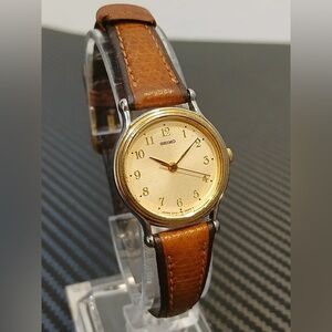 Seiko Gold Watch with Brown Leather Strap